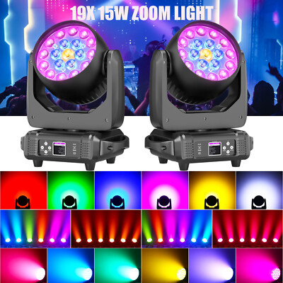 2PC 19x15W LED Wash Zoom Moving Head Light RGBW Beam DJ Party Stage Light DMX512