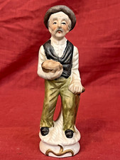 Vintage Capodimonte Style Figurine Old Man with a Bowl Perched on a Log Exc
