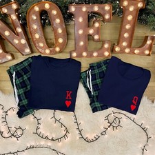COUPLES CHRISTMAS PYJAMAS King & Queen - Couples Gift, Matching Tartan, PJs Xmas