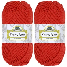JubileeYarn Lacery Yarn - 100g/Skein Chunky Cotton - Hearts Red - 2 Skeins