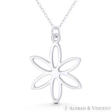 6-Petal LIly Flower Cutout Charm 33x23mm Women's Pendant in .925 Sterling Silver