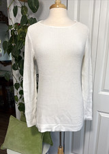 Michael Kors White Textured Knit Tunic Sweater Medium Coastal Quiet Luxury
