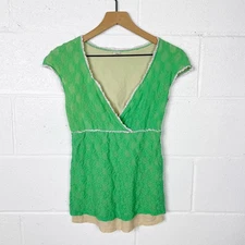 Vintage Y2K Only Hearts NYC Green Babydoll Top Lace Mesh Nylon Size M