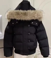 Puffer Jacket Fur Lined Hood Black Women's Button Zip up Vintage Style y2k S