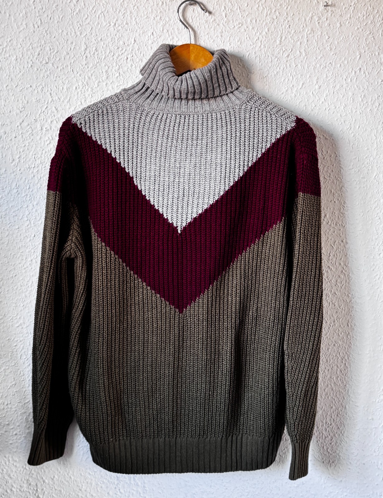 LTB Jeans Men’s Turtleneck Knit Sweater – Colorblock Chevron Design (Size S)