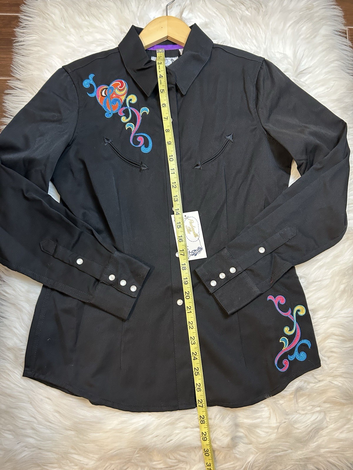 Panhandle Slim Western Shirt Pearl Snap Womens M Heavily Embroidered Guitar Glam