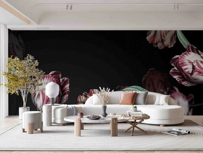 3D Black Tulip Floral Leaf Wall Murals Wallpaper Murals Wall Sticker 14 - Image 1 of 4