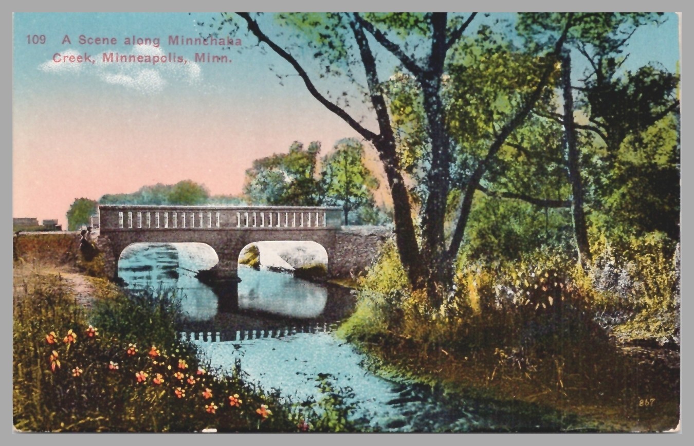 Scene Along Minnehaha Creek Bridge Minneapolis Minnesota DB c1910 UNP Postcard