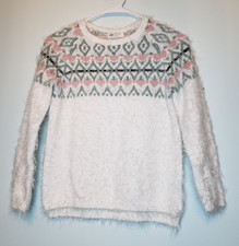 H M Girls Sz 8 - 10 Sweater Long Sleeve Pullover Multicolor Fuzzy Knit Crew Neck