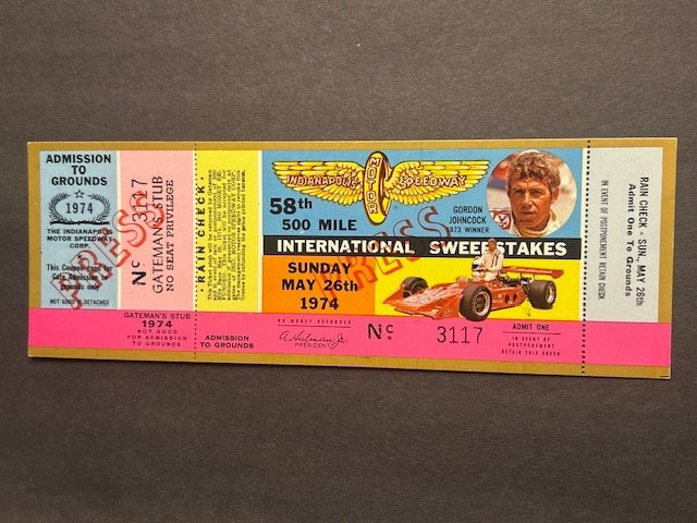 1974  Indianapolis Motor Speedway Indy 500 Full Ticket !!!!