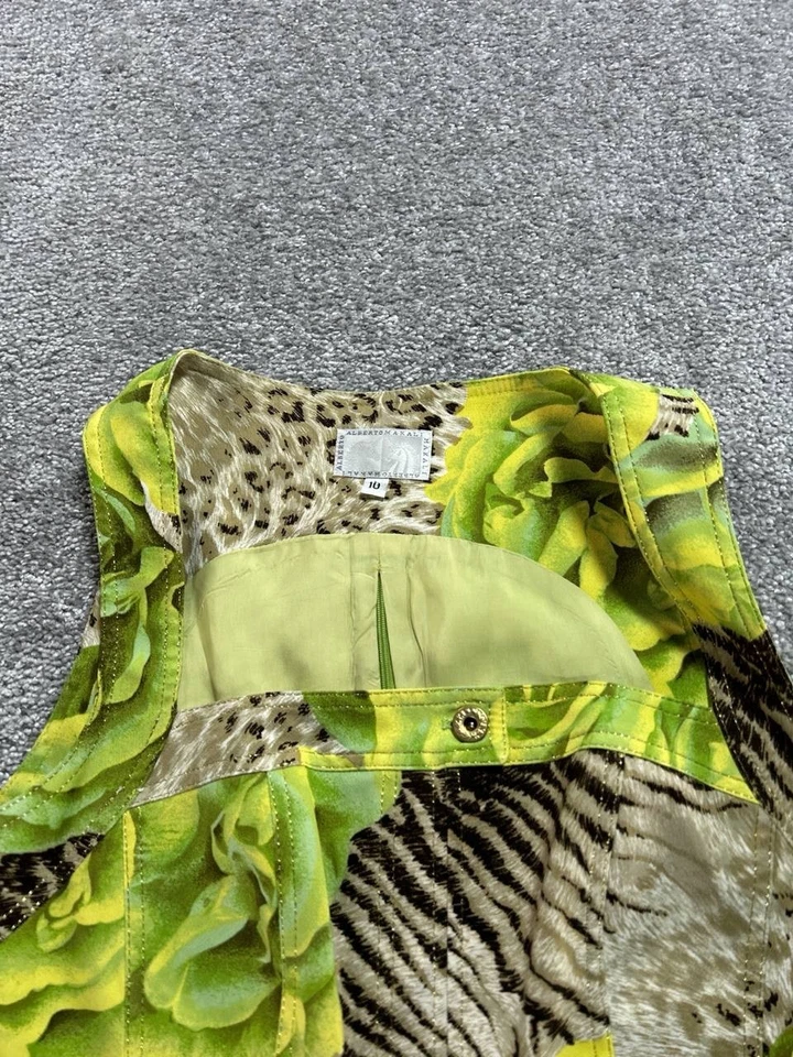 Camiseta sin mangas vintage Alberto Makali para mujer multicolor estampado floral de leopardo elástica Foto 3 de 4