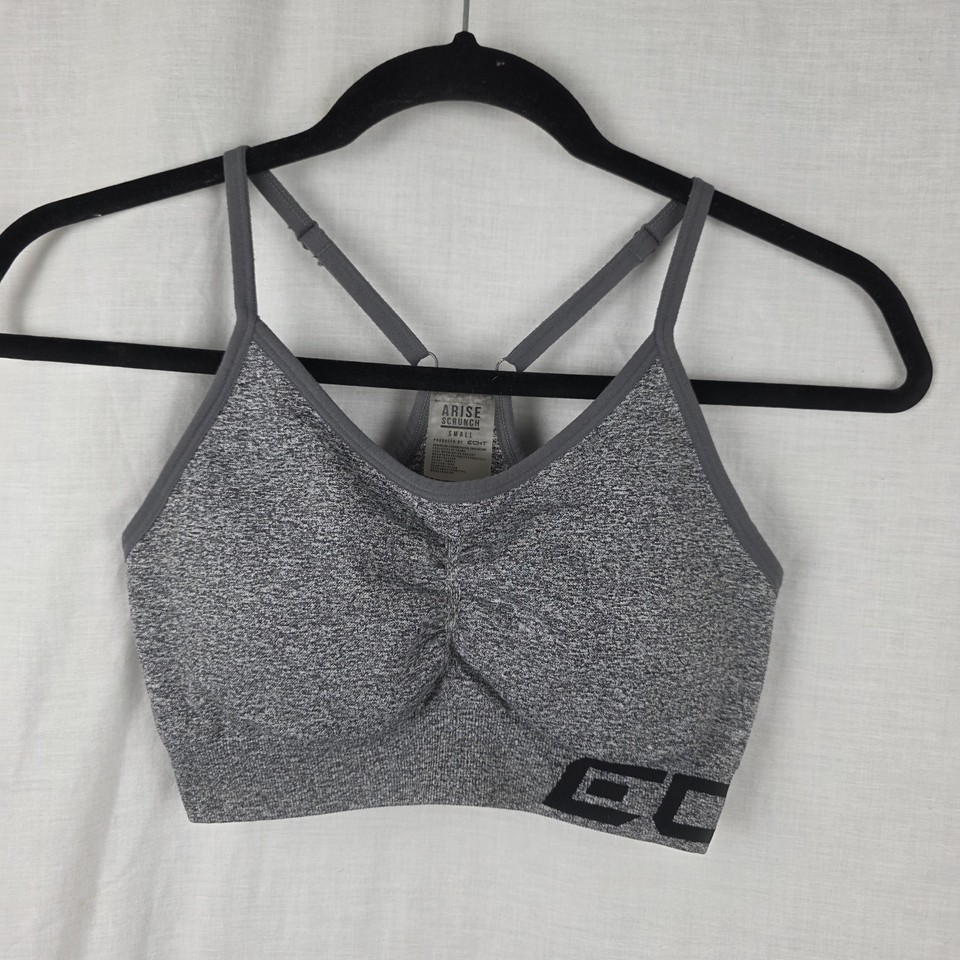 ECHT Sports Bra Size S Grey Arise Scrunch Spell Out Gym CrossFit Run (13" Bust)