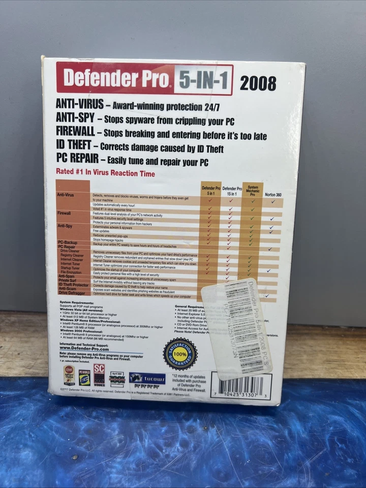 Vintage PC Defender Pro 2008 5-in-1 Anti-Virus New Sealed - Image 4 of 4