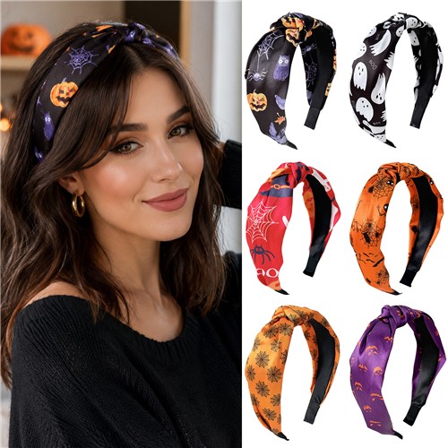 6 piezas diadema de Halloween para mujer calabaza fantasma araña nudo banda para el cabello vestido elegante