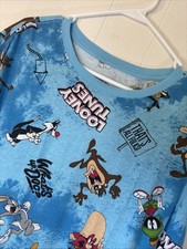 Looney Tunes Blue All Over Print T-Shirt Bugs Taz Fud Size XL AOP