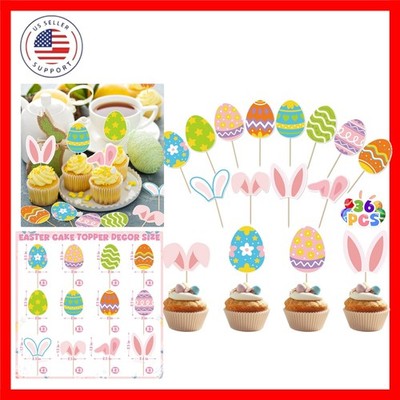 36pcs Easter Cupcake Toppers, 12 Kinds Easter Cake Topper Decorations, Paper ...