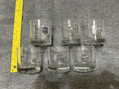 6- Real McCoy Scotch Whiskey Glasses Pewter Cutty Sark Ship Medallion