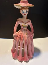 Kreiss & Co Vtg  Pink Lady Napkin Handkerchief Ceramic Candle Holder