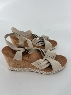 Zodiac Pacla Wedges Sandals Womens 10M Beige Leather Suede Strappy Open Toe