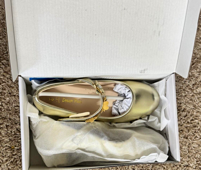 Dream Pairs Girls Gold Mary Jane Dress Shoes Hook & Loop Flower Round Toe