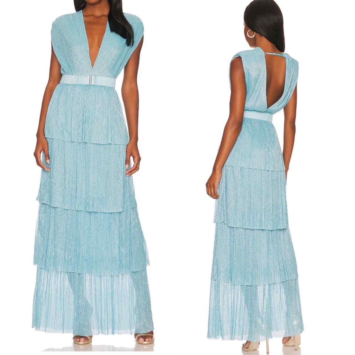 Sabina Musayev Skylar Dress in Marine Blue Metallic Shimmer Tiered *Missing Belt | eBay Sabina Musayev Skylar Dress in Marine Blue Metallic Shimmer Tiered *Missing Belt | eBay