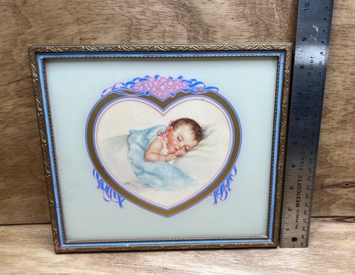 CHARLOTTE BECKER LAND O DREAMS VTG 1940'S FRAMED UNDER GLASS BABY PICTURE PRINT - 第 12/12 張圖片