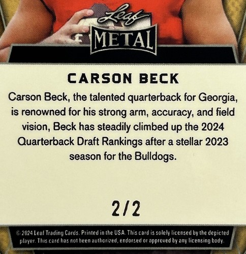 Carson Beck #2/2 2024 Leaf Metal BLACK PRISMATIC - Picture 3 of 3