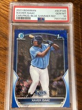 Xavier Isaac 2023 Bowman Chrome 1st Blue Shimmer Refractor /150 PSA 10 GEM Rays