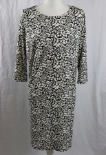 Talbots Size X  Or  1XP  Shift Dress Black & White Print 3/4 Sleeve Stretch NWOT