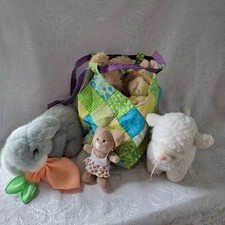Easter Plush Lot Of 5 Stuffed Toys 4 Bunnies 1 Lamb With Hand Quilted Basket