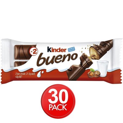 30 x43g Kinder Bueno Milk Chocolate Wafer Hazelnut Treat Easter Work Kids School
