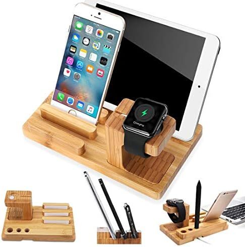 Bamboo Wood Multi-Device Desktop Charging Dock Station Charger Holder Cradle Cha