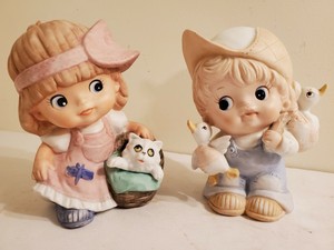 Home Interior HOMCO Girl with Cat Kitten in Basket #1438 ...