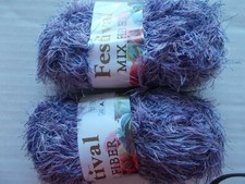 Festival Mix Fiber eyelash yarn, purple/lavender, lot of 2 small skeins