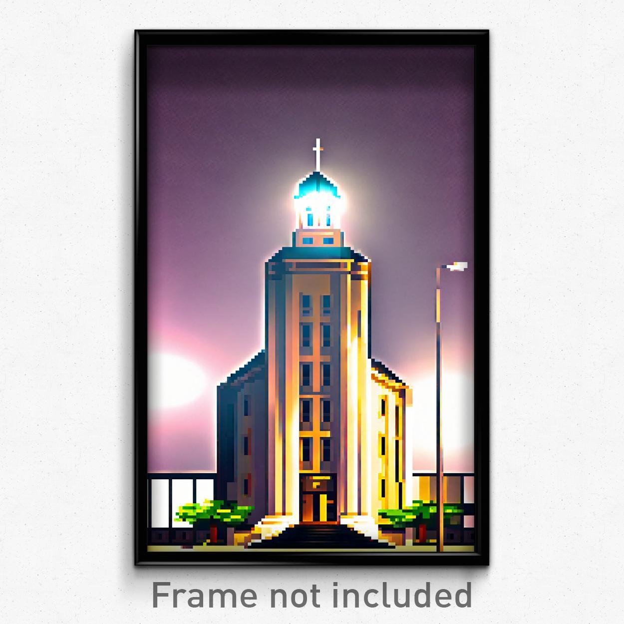 8 Bit Pixel Art Poster - Psychedelic Gregarious Courthouse Video Game Print