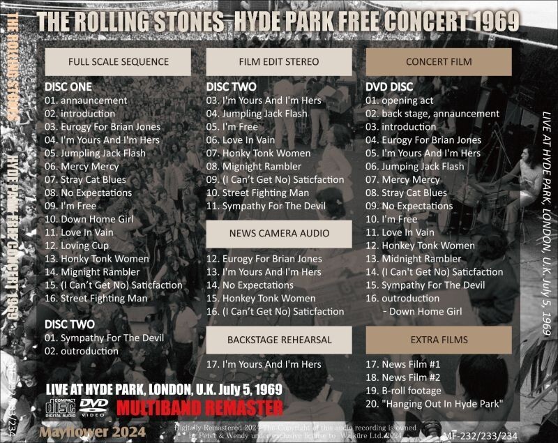 THE ROLLING STONES 1969 HYDE PARK FREE CONCERT 2CD+DVD