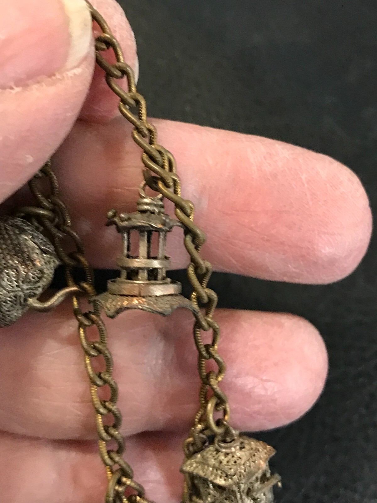 Very Vintage Brass? Asian Handmade 3D Charms 7" Bracelet Articulating