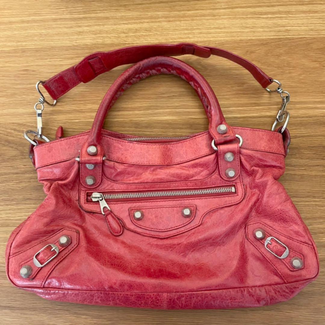 BALENCIAGA Giant First 2 Way Shoulder Bag Hand Bag Leather Red