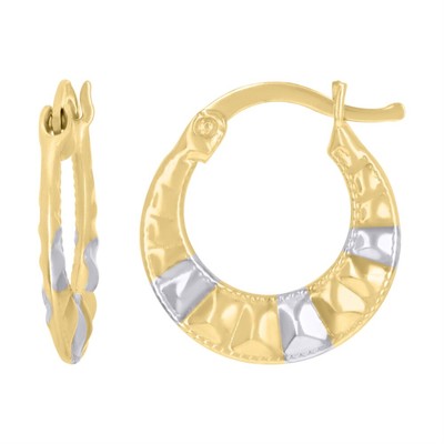 10kt Gold Bicolor Rund Gejuckt 13,7mm Scharnier Huggie Hoop Geschenk für Frauen