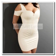 Latex Dress V Neck Mini Length Bodycon Cold Shoulder Front Zip Hot Sexy Slim D53