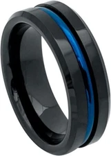 8mm Tungsten Carbide High Polished Beveled Edge Black Wedding Band Ring
