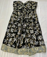 Nicole Miller Collection Black, Gold And Silver  Strapless Cocktail Dress Size 4