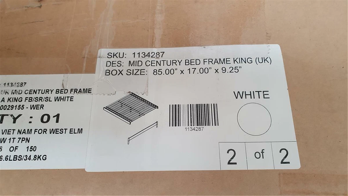 John Lewis West Elm Mid Century Kingsize Bed White BOX 2 OF 2