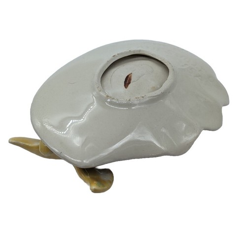 1950er Zanesville OH Keramik Schmuckschale rosa muschelförmig mit Rohrkolben & Ente - Bild 6 von 8