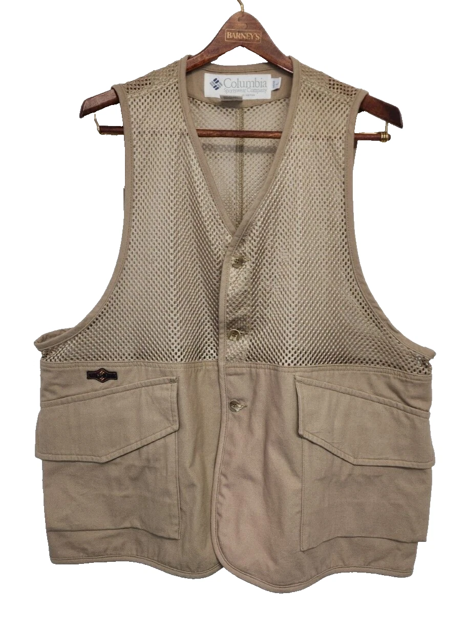 Columbia Utility Vest Hiking Fishing Hunting Shooting Khaki Cotton Mens Size L