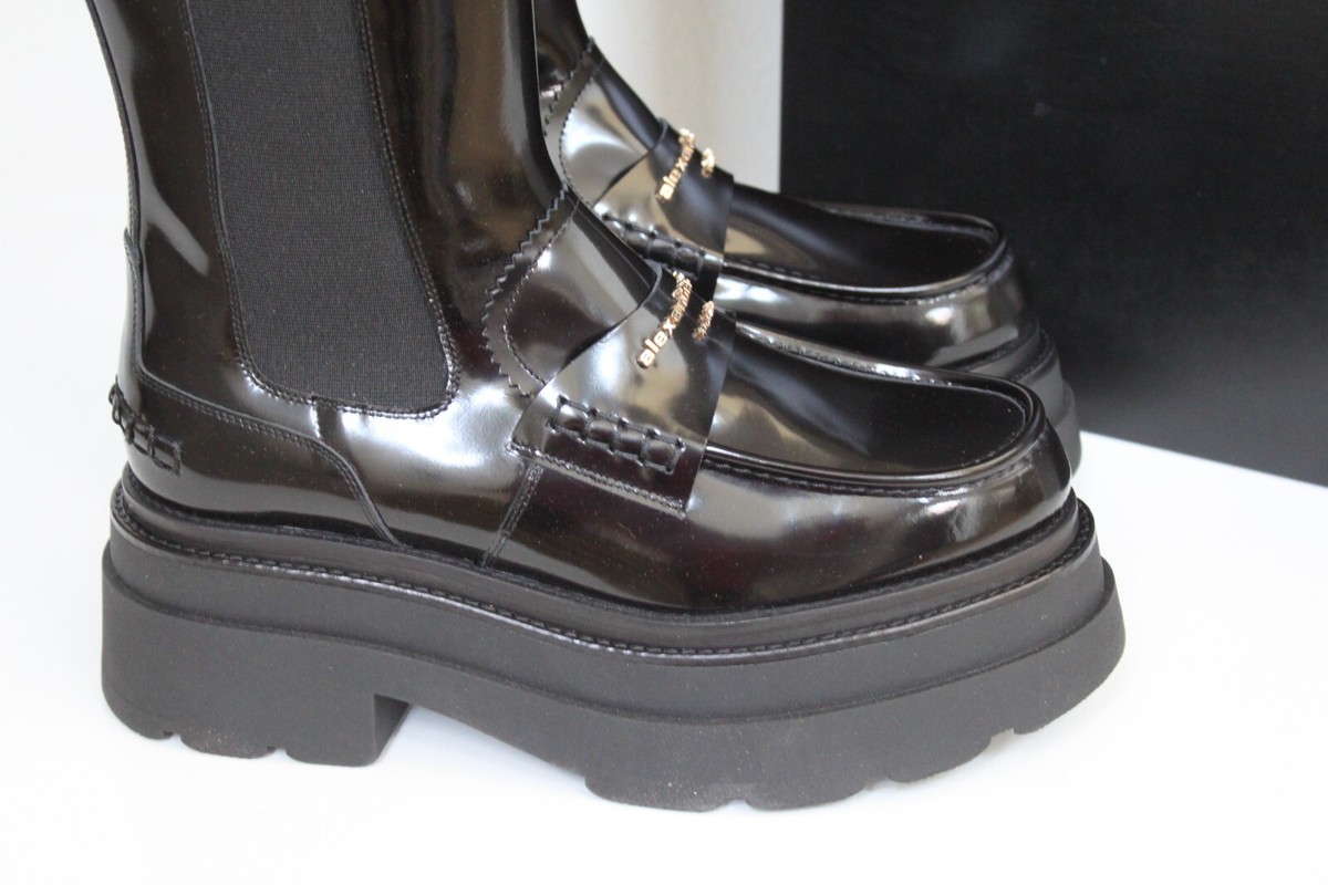 sz 10.5 / 41 Alexander Wang Black Patent Leather Knee High Boot