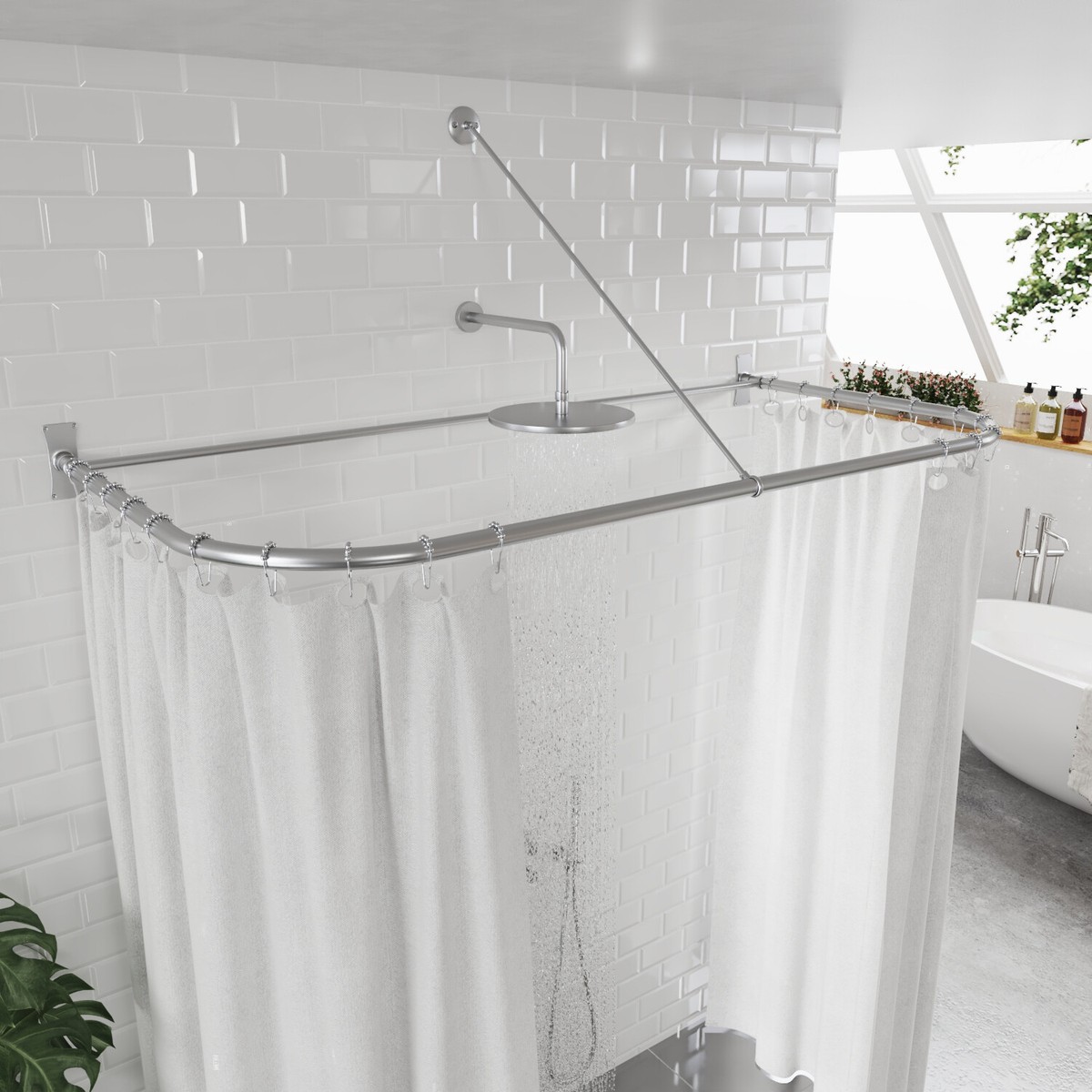 L Shaped Shower Curtain Rod With Ceiling Support Shelly Lighting