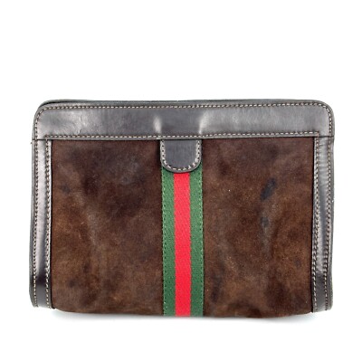 Vintage Gucci suede Clutch bag Sherry Line Leather