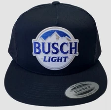 Busch Light Beer Patch on Yupoong Trucker Hat / YP Classics 6006 Black/Black