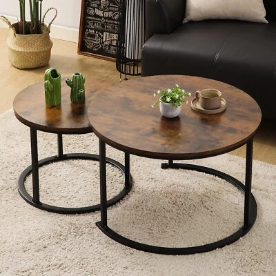 Couchtisch Rund 2er Set aus Holz Wohnzimmertisch mit Metallgestell Braun B1055 - Bild 1 von 4